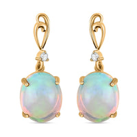 Luxoro AAA Ethiopian Opal Earrings, Certified & Appraised Ethiopian Welo Opal Drop Earrings, 10K Yellow Gold Earrings, Gold Drop Earrings, Diamond Accent Earrings 5.00 ctw