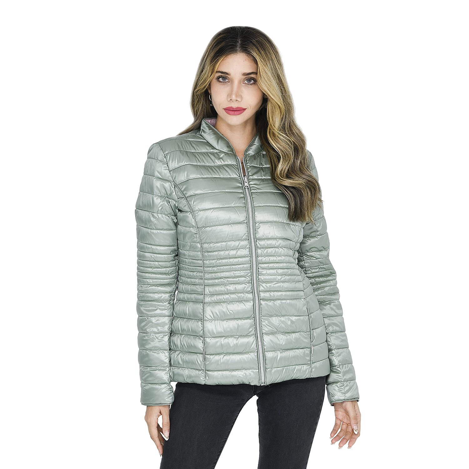 TAMSY Reversible Padded Jacket - One Side Solid Green & One Side Flower Print (24.8"x37.79"23.62") Size 6