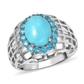 American Natural Sleeping Beauty Turquoise and Malgache Neon Apatite Halo Ring in Rhodium Over Sterling Silver 3.00 ctw - Sticky add to cart bar