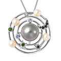 Tahitian Black Pearl Pendant Necklace , Multi Gemstone Pendant Necklace For Women , Sterling Silver Necklace , Solar System Pendant Necklace, Princess Length Necklace 18 Inches - Sticky add to cart bar