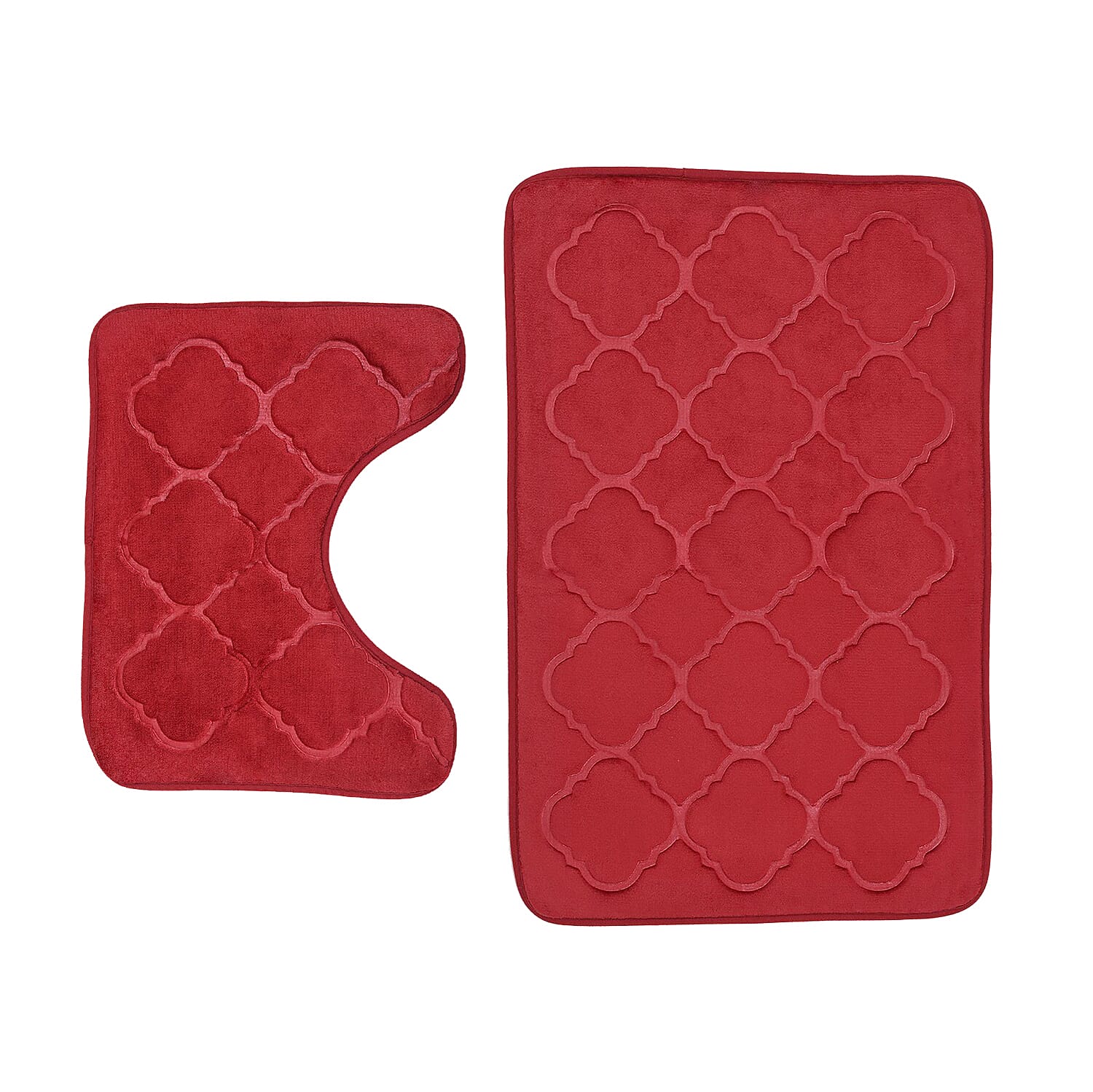 HOMESMART Red Embossed Flannel Non-Woven Anti Slip Dot Backing Bath Mat (19"x31") and Contour Toilet Mat (19"x15")