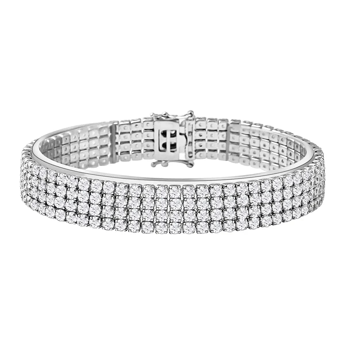 DOORBUSTER Simulated Diamond Multi Row Tennis Bracelet in Rhodium Over Sterling Silver (6.50 In) 17.90 Grams 25.00 ctw