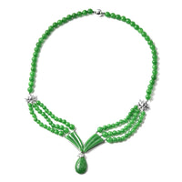 Green Jade Beaded Necklace 20 Inches in Rhodium Over Sterling Silver 11.25 Grams 302.50 ctw