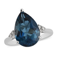 LUXORO 10K White Gold AAA London Blue Topaz and Diamond G-H I2 Ring 2.85 Grams 7.25 ctw