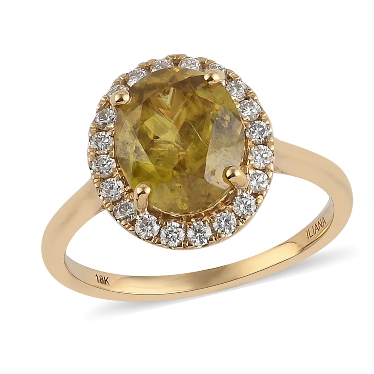 ILIANA 18K Yellow Gold AAA Sava Sphene and Diamond Luxe Halo Ring