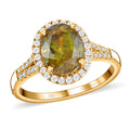 ILIANA 18K Yellow Gold AAA Sava Sphene and Diamond Radiant Halo Ring - Sticky add to cart bar