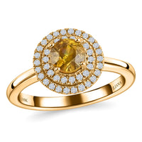 ILIANA 18K Yellow Gold AAA Sava Sphene and Diamond G-H SI Double Halo Ring (Size 7.0) 4.10 Grams 1.50 ctw