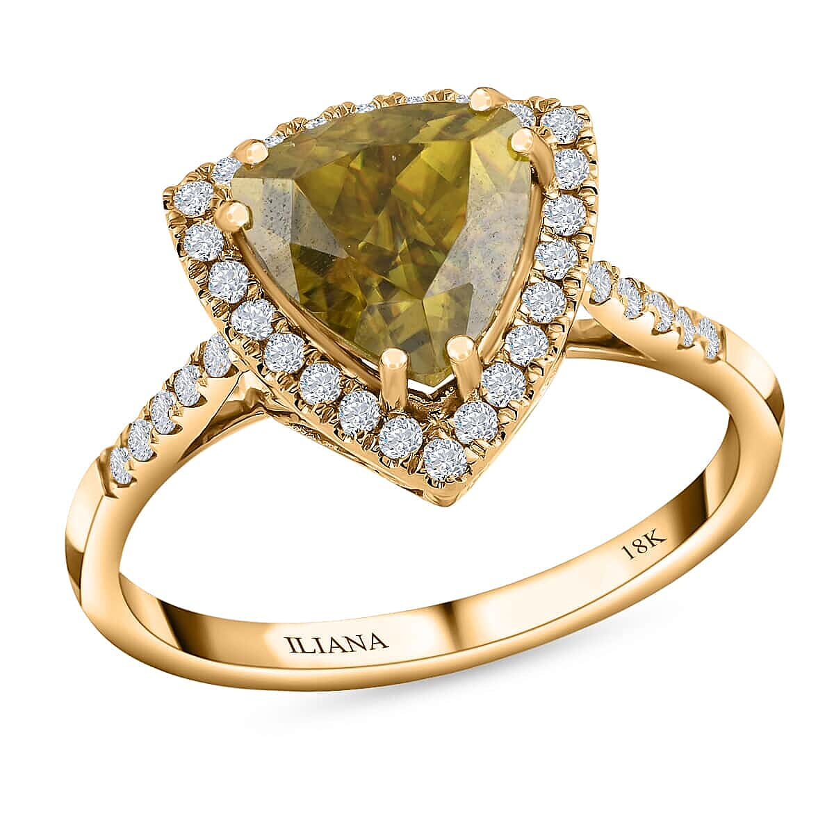 ONE OF A KIND ILIANA 18K Yellow Gold AAA Sava Sphene and G-H SI Diamond Halo Ring 4.30 Grams 3.25 ctw