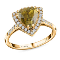 ONE OF A KIND ILIANA 18K Yellow Gold AAA Sava Sphene and G-H SI Diamond Halo Ring 4.30 Grams 3.25 ctw