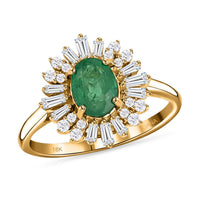 Iliana 18K Yellow Gold AAA Kagem Zambian Emerald and G-H SI Diamond Sunburst Ring 4.50 Grams 1.75 ctw