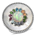 Ethiopian Welo Opal and Multi Gemstone Double Circle Ring in Rhodium Over Sterling Silver 8.45 Grams 2.40 - Sticky add to cart bar