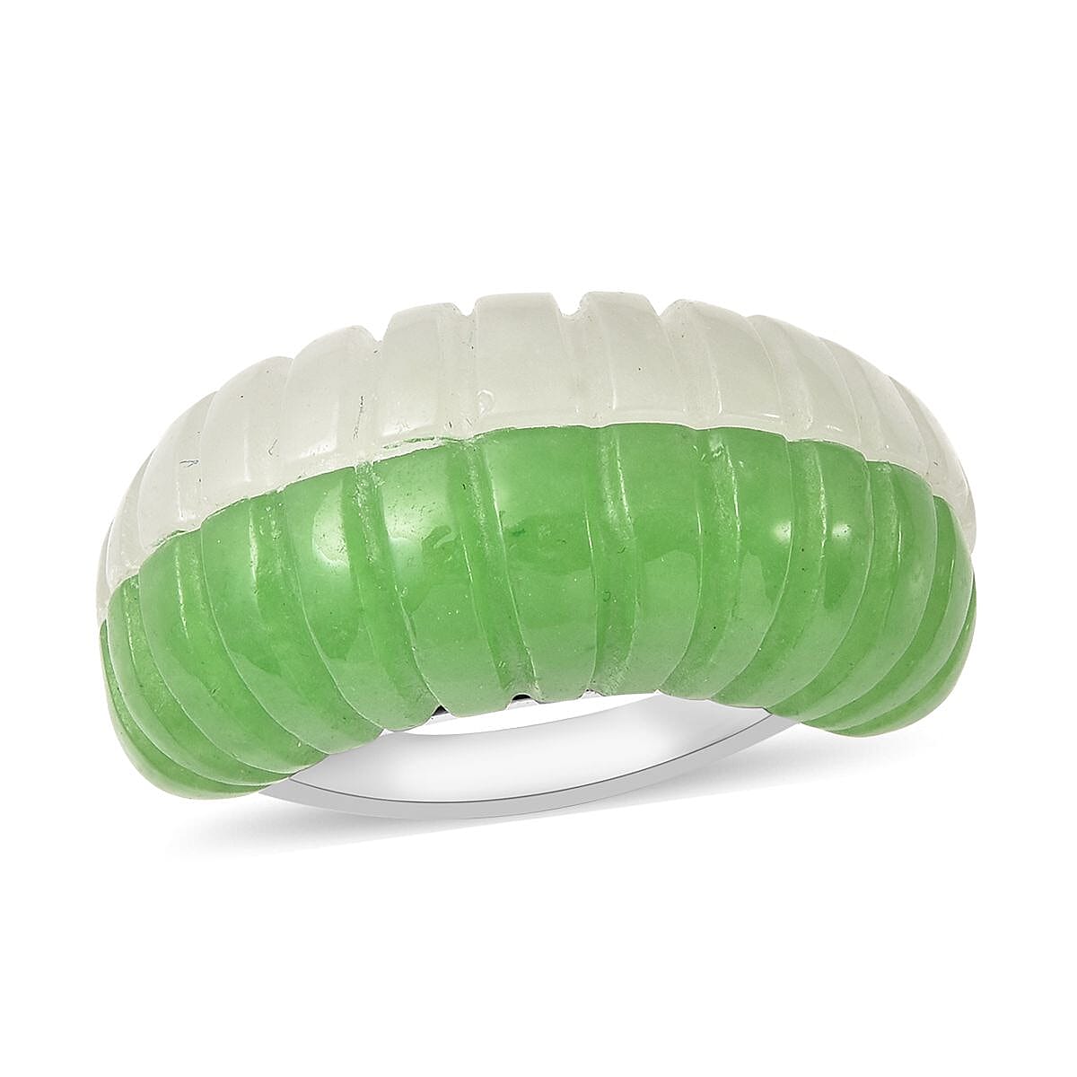 Green and White Jade Ring in Rhodium Over Sterling Silver (Size 10.0) 36.25 ctw