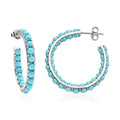 AMERICAN Natural Sleeping Beauty Turquoise Hoop Earrings in Rhodium Over Sterling Silver 8.40 ctw - Sticky add to cart bar