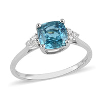 Luxoro 14K White Gold AAAA Cambodian Blue Zircon and G-H I2 Diamond Ring 3.00 ctw