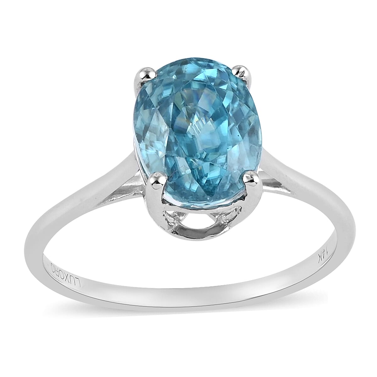 LUXORO 14K White Gold AAA Cambodian Blue Zircon Solitaire Ring 3.50 ctw