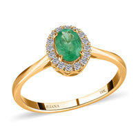 ILIANA 18K Yellow Gold AAA Ethiopian Emerald and Diamond G-H SI Halo Ring 3.38 Grams 1.00 ctwILIANA 18K Yellow Gold AAA Ethiopian Emerald and Diamond G-H SI Halo Ring 3.38 Grams 1.00 ctw