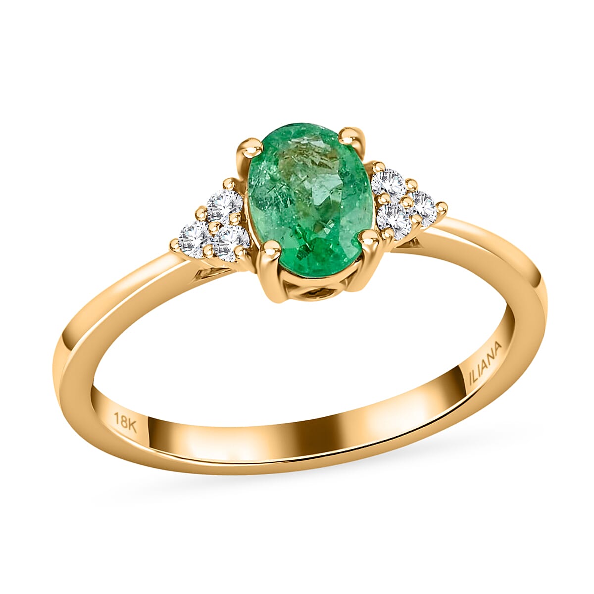 ILIANA 18K Yellow Gold AAA Ethiopian Emerald, Diamond (G-H, SI) Ring 1.00 ctw