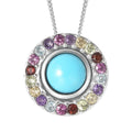 AMERICAN Natural Sleeping Beauty Turquoise and Multi Gemstone Halo Pendant Necklace 18 Inches in Rhodium Over Sterling Silver 2.75 ctw - Sticky add to cart bar