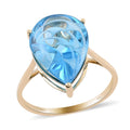 Certified & Appraised LUXORO 10K Yellow Gold Fancy Hand Carved AAA Electric Blue Topaz Solitaire Ring (Size 7.0) 2.15 Grams 9.10 ctw - Sticky add to cart bar