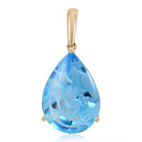 Certified Luxoro 10K Yellow Gold Fancy Hand Carved AAA Electric Blue Topaz Solitaire Pendant 9.10 ctw