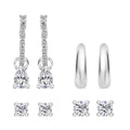 Ear Party, Set of 4 Simulated Diamond Earring Pairs, 1 Huggie Hoop Earrings with Tear Drop Interchangeable Charms, 1 Plain Ear Cuffs, and 2 Stud Earrings in 14K RG Over Sterling Silver 2.85 - Sticky add to cart bar