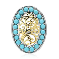 AMERICAN Natural Sleeping Beauty Turquoise Ring in Vermeil Yellow Gold and Rhodium Over Sterling Silver 8.65 Grams 1.90 ctw