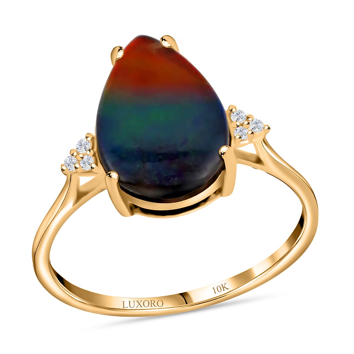 Certified & Appraised LUXORO 10K Yellow Gold AAA Canadian Ammolite and G-H SI Diamond Ring 3.70 ctw