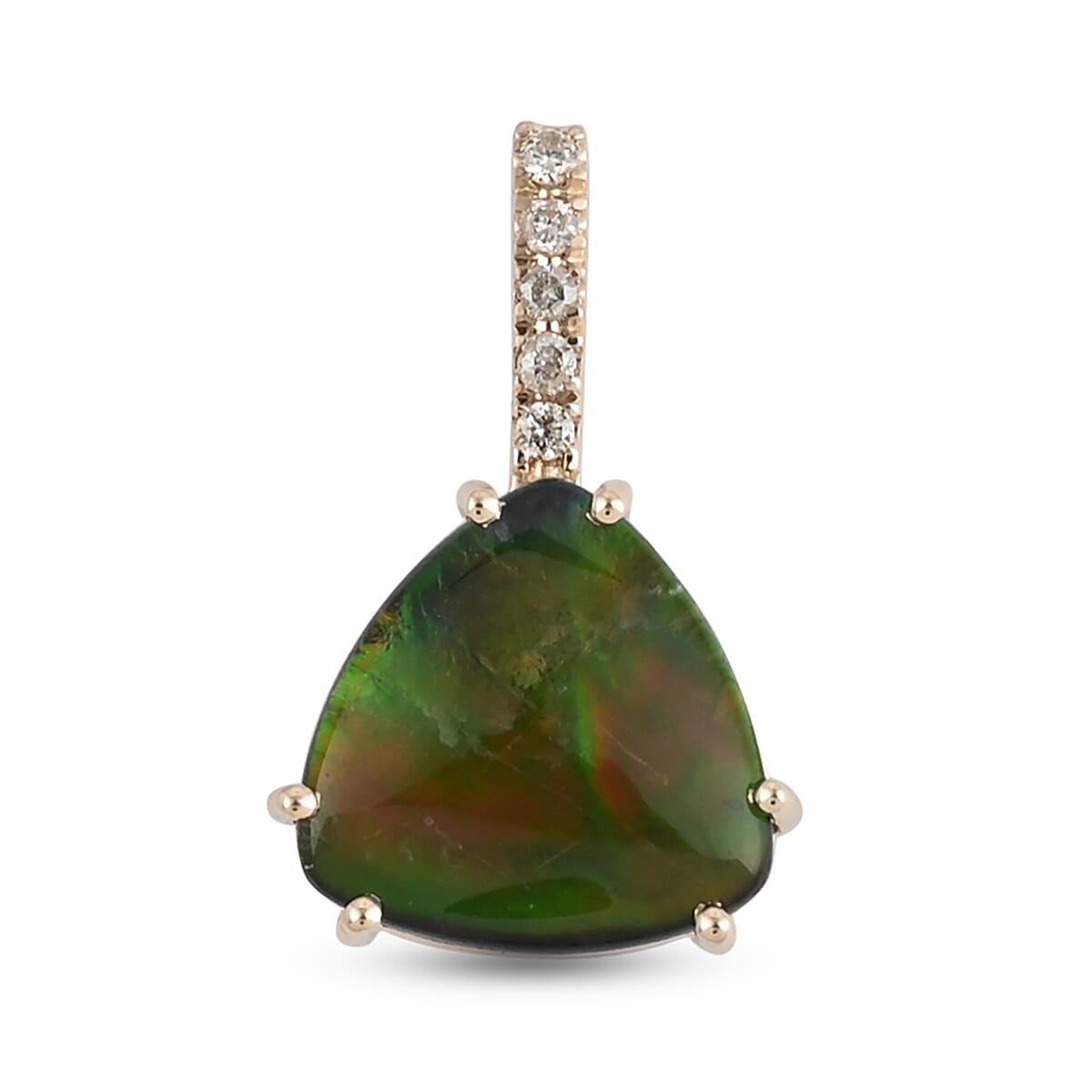 Certified Luxoro 10K Yellow Gold AAA Canadian Ammolite and G-H SI Diamond Pendant without Chain 2.60 ctw
