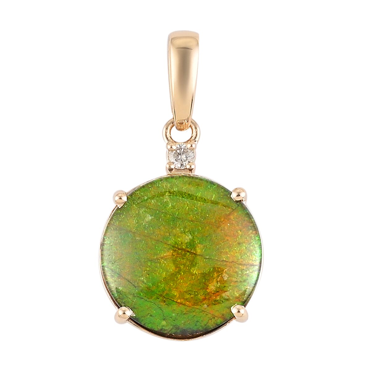 Luxoro 10K Yellow Gold AAA Canadian Ammolite and G-H I2 Diamond Solitaire Pendant