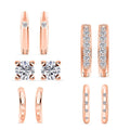 Ear Party, Set of 5 Simulate Diamond Earring Pairs, 1 Heart Studded Huggie Hoops, 1 Studded Huggie Hoops, 1 Tribal Pattern Ear Cuffs, 1 Plain Ear Cuffs, 1 Studs in 14K RG Over Sterling Silve - Sticky add to cart bar