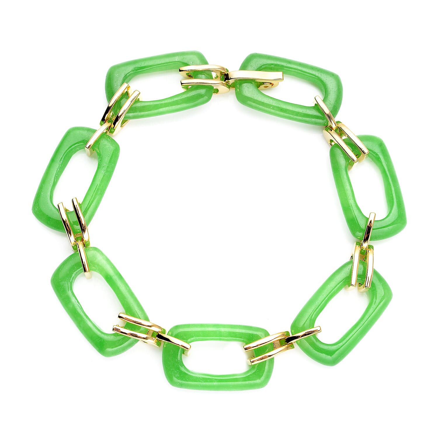 Green Jade Paper Clip Bracelet in Vermeil Yellow Gold Over Sterling Silver (6.50 In) 43.15 ctw