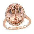 ILIANA 18K Rose Gold AAA Marropino Morganite and Diamond G-H SI Halo Ring 3.50 Grams 5.70 ctw - Sticky add to cart bar