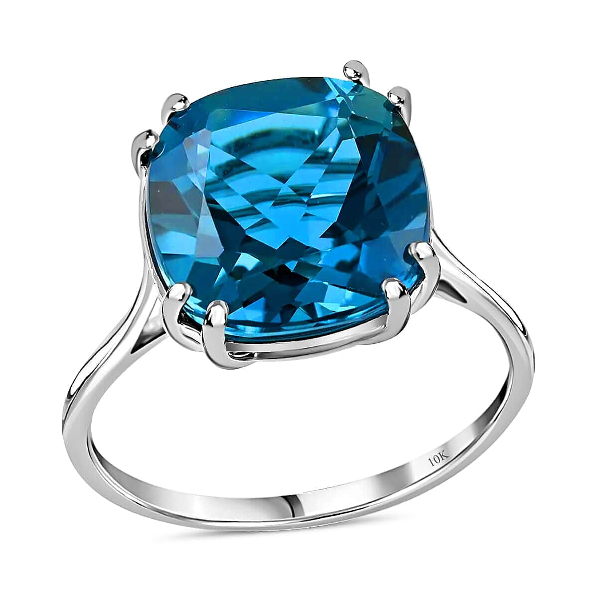LUXORO 10K White Gold AAA London Blue Topaz Solitaire Ring (Size 10.0) 2.30 Grams 11.00 ctw