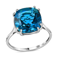 LUXORO 10K White Gold AAA London Blue Topaz Solitaire Ring (Size 10.0) 2.30 Grams 11.00 ctw