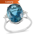 LUXORO 10K White Gold AAA London Blue Topaz and G-H I2 Diamond Ring (Size 10.0) 2.15 Grams 11.10 ctw - Sticky add to cart bar