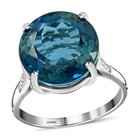 LUXORO 10K White Gold AAA London Blue Topaz and G-H I2 Diamond Ring 3.40 Grams 13.10 ctw