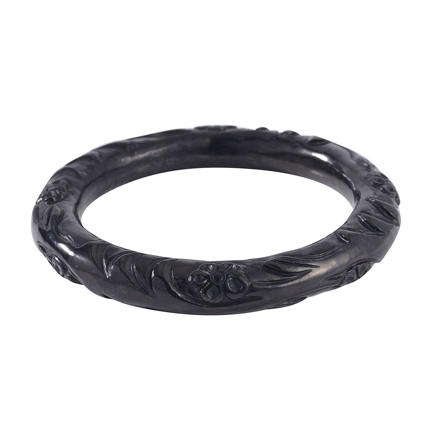 Shungite Carved Bold Twisted Bangle Bracelet (6.75 In) 250.00 ctw
