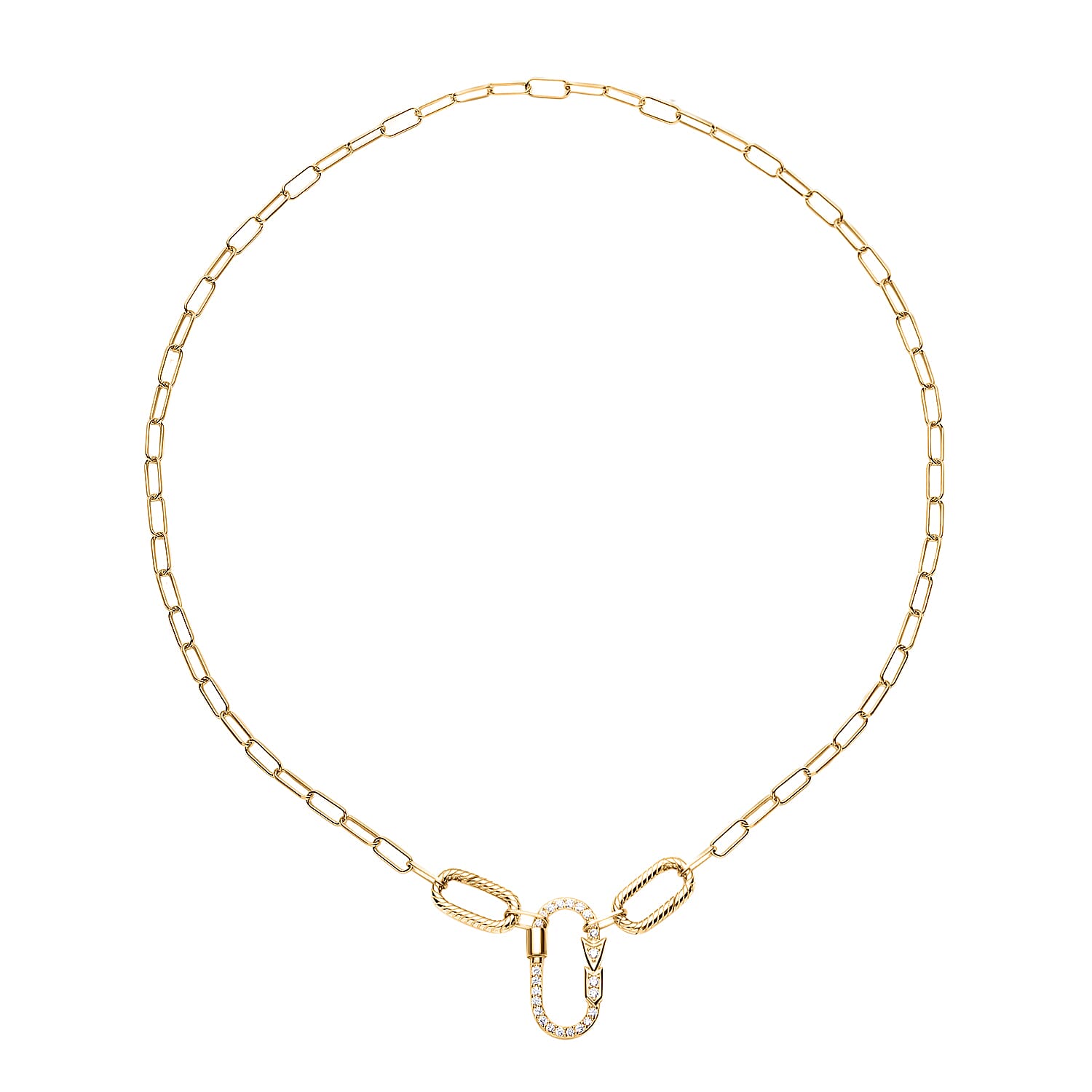 Simulated Diamond Paper Clip Chain Necklace 18 Inches in 14K Yellow Gold Over Sterling Silver 0.65 ctw