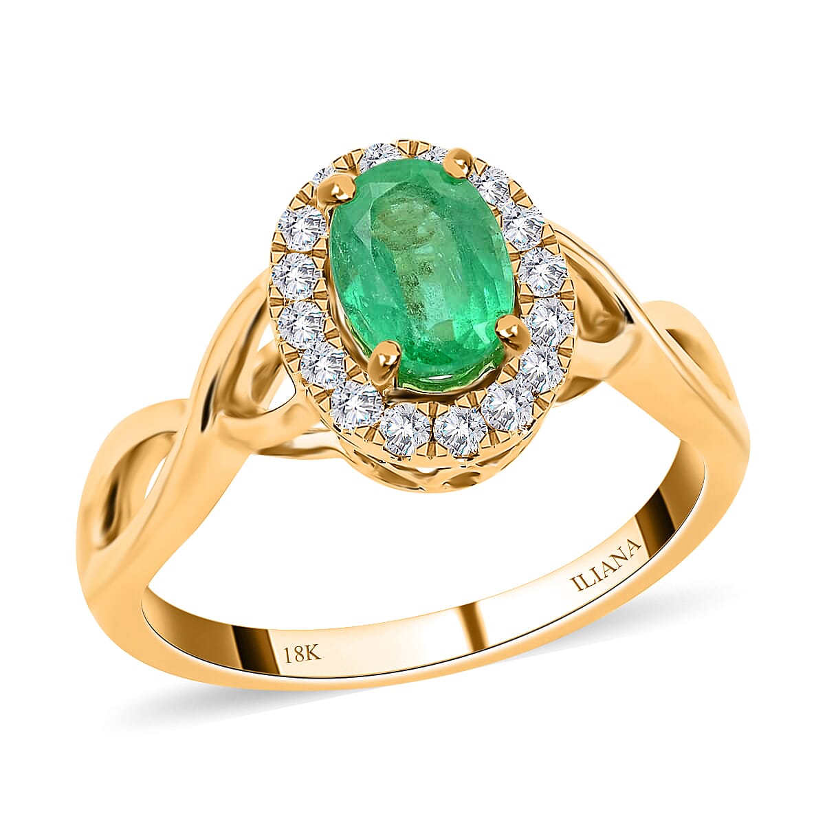 ILIANA 18K Yellow Gold AAA Ethiopian Emerald and G-H SI Diamond Ring (Size 6.0) 4.10 Grams 1.00 ctw
