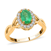 ILIANA 18K Yellow Gold AAA Ethiopian Emerald and G-H SI Diamond Ring (Size 6.0) 4.10 Grams 1.00 ctw