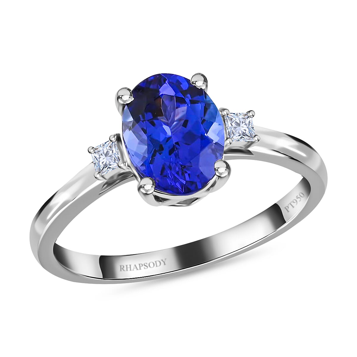 Certified and Appraised RHAPSODY 950 Platinum AAAA Tanzanite and E-F VS Diamond Ring 4.50 Grams 2.15 ctw