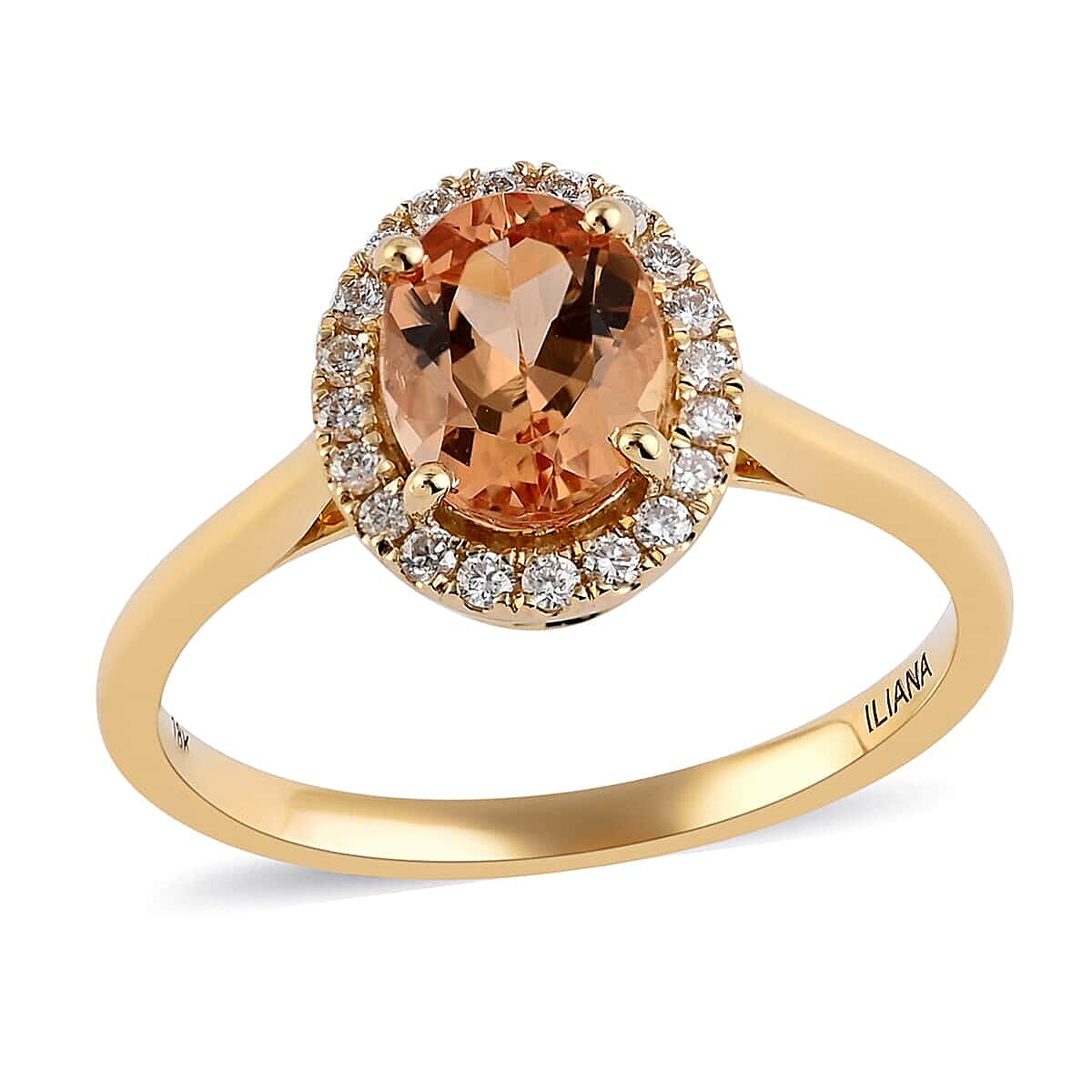 Certified & Appraised ILIANA 18K Yellow Gold AAA Natural Imperial Topaz and G-H SI Diamond Halo Ring 3.10 Grams 1.60 ctw