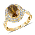 ILIANA 18K Yellow Gold AAA Sava Sphene and Diamond G-H SI Double Halo Ring 3.90 Grams 2.90 ctw - Sticky add to cart bar