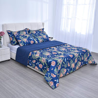 HOMESMART Blue Digital Floral Printed Microfiber 5pcs Comforter Set - Queen