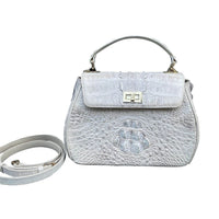 Grand Pelle Genuine Crocodile Leather Natural White Tote Bag (11.2"x7.5"x5.3") with Detachable Shoulder Strap