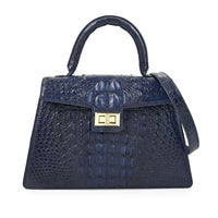 Grand Pelle Navy Genuine Crocodile Leather Handbag (11.02"x7.48"x3.97")