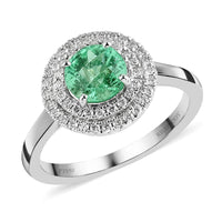Certified & Appraised RHAPSODY 950 Platinum AAAA Boyaca Colombian Emerald and E-F VS Diamond Double Halo Ring 5.30 Grams 1.20 ctw