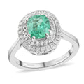 Certified & Appraised Rhapsody 950 Platinum AAAA Boyaca Colombian Emerald, Diamond (E-F, VS) (0.30 cts) Double Ring (Size 8.0) (6.90 g) 1.40 ctw - Sticky add to cart bar