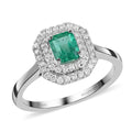 Certified Rhapsody 950 Platinum AAAA Boyaca Colombian Emerald, Diamond (E-F, VS) (0.30 cts) Double Halo Ring (Size 6.0) (4.75 g) 1.00 ctw - Sticky add to cart bar