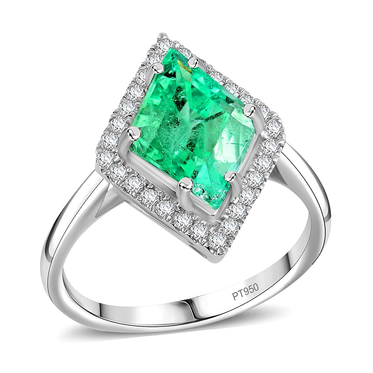 Rhapsody AAAA Boyaca Colombian Emerald and E-F VS Diamond 3.00 ctw Ring in 950 Platinum 5.55 Grams